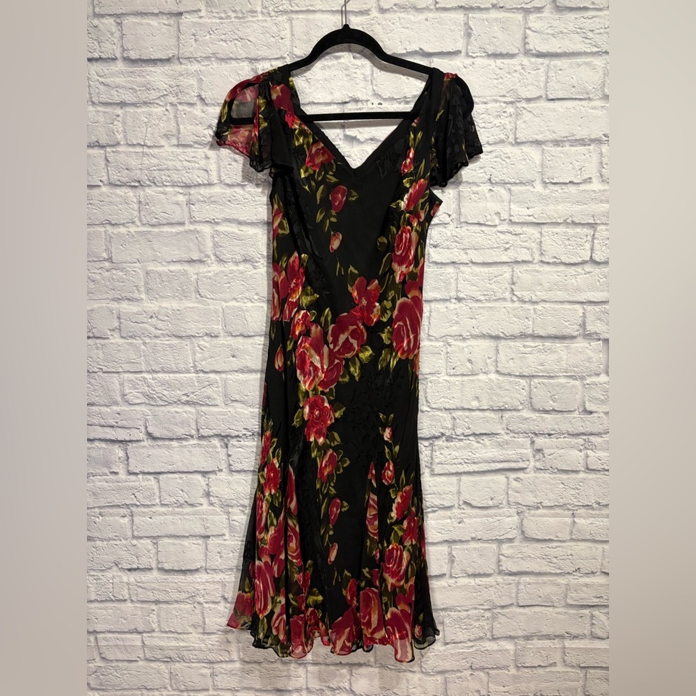 Talbot Petites Vintage Floral Silk Midi Dress Size 8 Romantic Cottage 90s